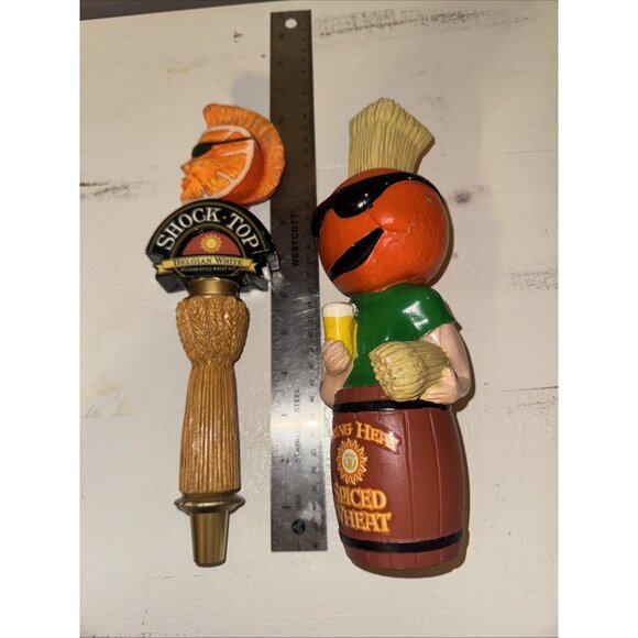 Lot Of 2 Shock Top Beer Tap Pulls Handles Spring Heat Spiced Wheat 10" & 12" - Picture 4 of 16